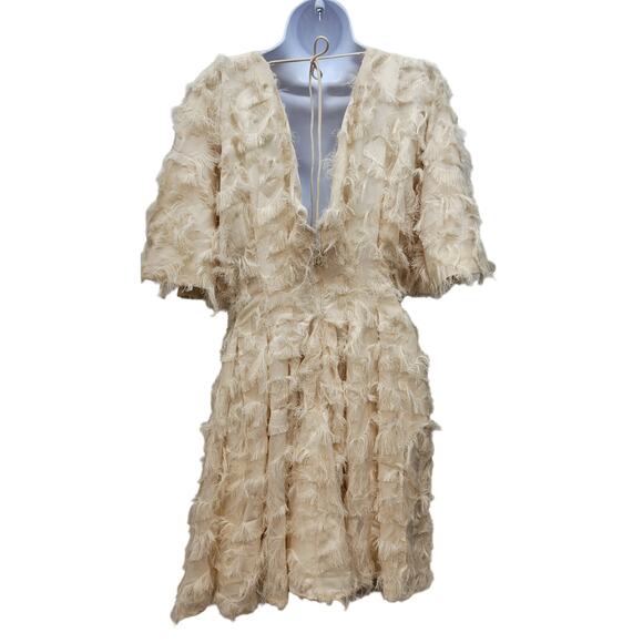 ASOS EDITION Textured Cinched Pleat Waist Mini Dress in stone Size 6 - Picture 3 of 12